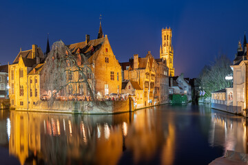 Naklejka premium Bruges, Belgium Night Scene