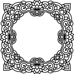 Abstract mandala frame. Asian floral pattern. Black and white authentic background. Vector illustration.