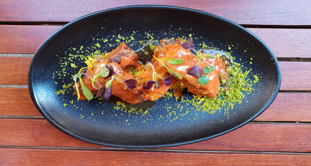 Ribs with thai sauce and matcha tea