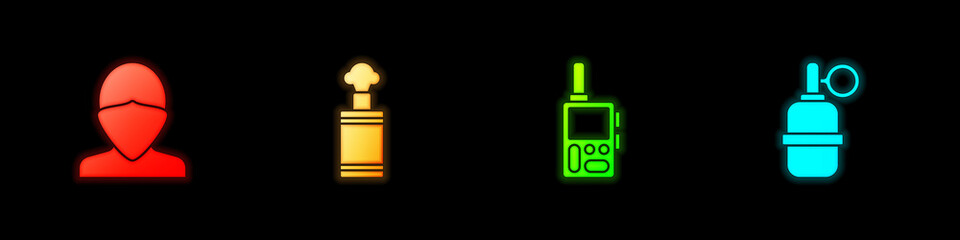 Set Vandal, Hand grenade, Walkie talkie and icon. Vector.