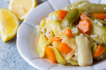 Turkish Cuisine. Leek with Olive Oil (Turkish name; Zeytinyagli Pirasa) Turkish Braised Leeks and Carrots In Olive Oil.