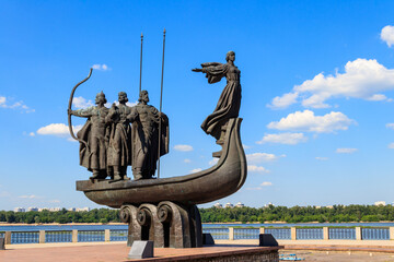 Monument to founders of Kiev on the embankment of the Dnieper river in Kyiv, Ukraine
