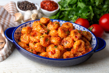 Turkish foods; bulgur garlic meatball (Turkish name; Sarimsakli bulgur kofte)