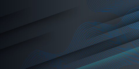 High contrast blue and black glossy stripes. Abstract tech graphic banner design. Vector corporate background 