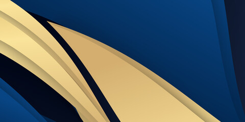 Blue gold abstract wave lines background. Luxury navy blue background combine with glowing golden lines. Overlap layer textured background design 