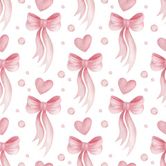 Watercolor easter seamless pattern. For the design of wrapping paper, fabric. Spring background. Bow, hearts.
