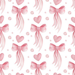 Watercolor easter seamless pattern. For the design of wrapping paper, fabric. Spring background. Bow, hearts.