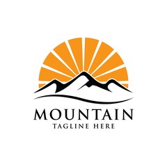 Mountain and sunset Logo. black and orange color. Vector Illustrator