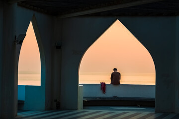 Naklejka na ściany i meble Frame within frame sea side view in Khobar Saudi Arabia. Selective focused on the subject background blurred image.