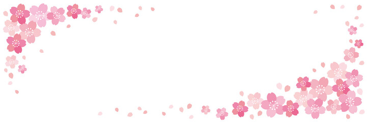 和風 桜 横長 バナー フレーム 背景 ベクター 02 © 中居さちこ