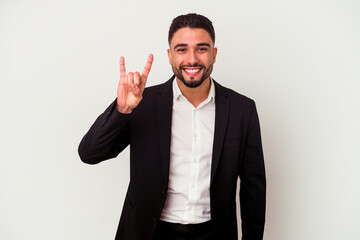 Young mixed race business man isolated on white background