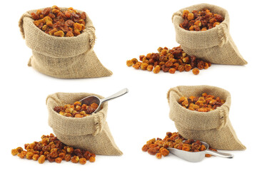 Dried Cape gooseberries (Physalis peruviana) in a burlap bag  on white background