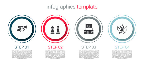 Set Cannon, Chess, Mausoleum of Lenin and National emblem Russia. Business infographic template. Vector.