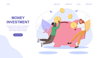 Banking money savings and investment solution concept. Multiracial clients. Flat abstract cartoon outline vector illustration isolated on white background. website, web page, landing page template