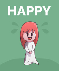 cute cartoon little girl with red hair smiling happiness. suited for podcast album cover, spotify, sale, advertising, postcard, vector, wallpaper, etc.