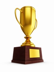3D Rendering Golden Award Trophy Cup isolated on white background