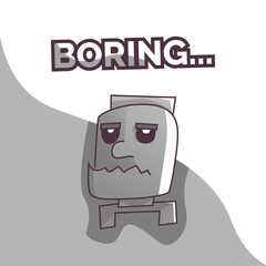 Lifestyle boring robot isolated on white and grey background. Robot got bored. suit for postcard, sticker, badge, album cover, wallpaper, feed, etc.