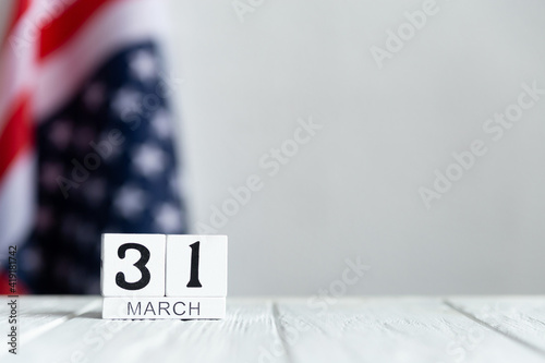 Cesar Chavez Day, March 31 calendar on the US flag background