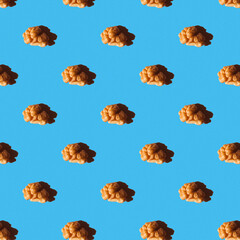 Patterns on a blue background. Walnut kern