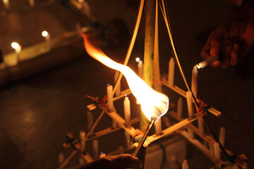 flames of burning fire stick during a ritual