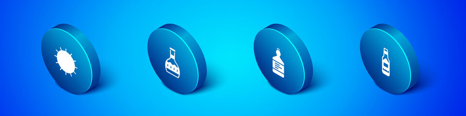 Set Isometric Sun, Tequila bottle, Tabasco sauce and icon. Vector.