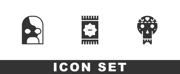 Set Mexican wrestler, carpet and skull icon. Vector.