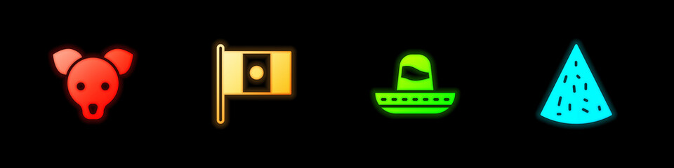 Set Dog, Mexico flag, Mexican sombrero and Nachos icon. Vector.