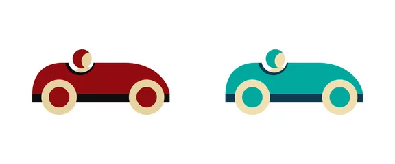Stickers pour porte Course de voitures Car icon in two retro colors isolated on transparent background. Kids toy illustration in red and turquoise
