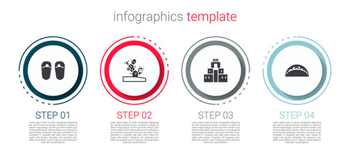 Set Flip flops, Cactus, Chichen Itza in Mayan and Taco with tortilla. Business infographic template. Vector.