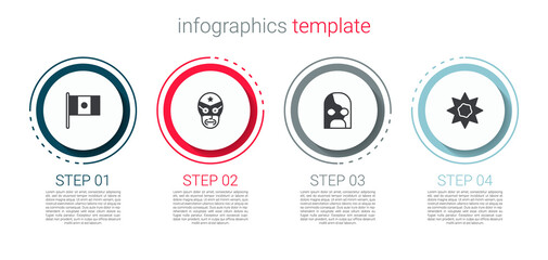 Set Mexico flag, Mexican wrestler, and Sun. Business infographic template. Vector.