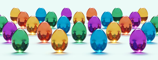 Easter Eggs isolated on white background - Transparent Colorful Glass - Panoramic - Seasonal spring decoration element