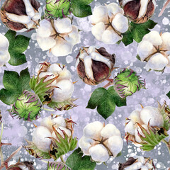 Watercolor seamless pattern cotton on a color background.