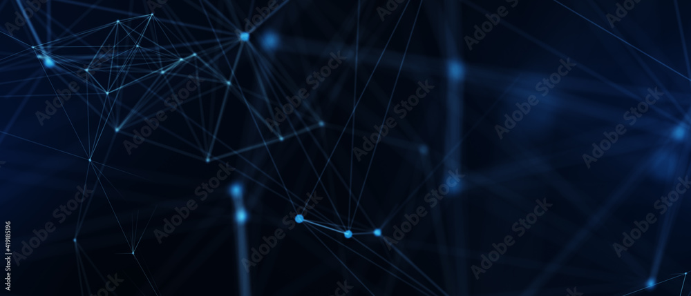 Poster Abstract futuristic - technology with polygonal shapes on dark blue background. Design digital technology concept. 3d illustration.