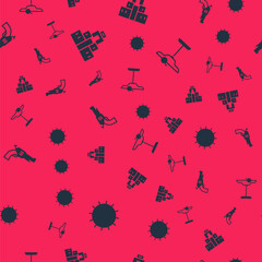 Set Sun, Chichen Itza in Mayan, Revolver gun and Margarita cocktail on seamless pattern. Vector.