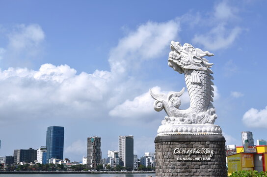 Danang Vietnam January 7, 2020 : Ca Chep Hoa Rong or dragon head with fish body on river landmark in Vietnam
