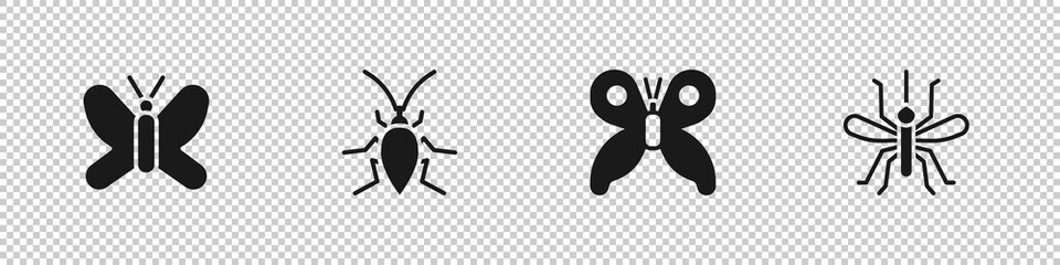 Set Butterfly, Cockroach, and Mosquito icon. Vector.