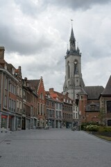 Fototapeta na wymiar Tournay Belgium - 3 August 2020 - The Belfry of Tournai (Doornik) in Belgium