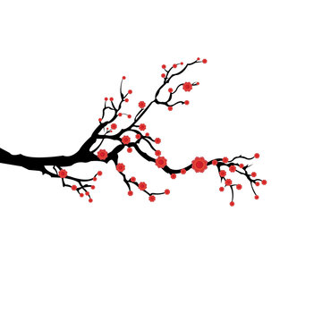 cartoon vector logo of chinese new year cherry tree branches