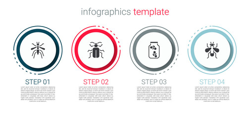 Set Mosquito, Chafer beetle, Fireflies bugs in jar and Insect fly. Business infographic template. Vector.
