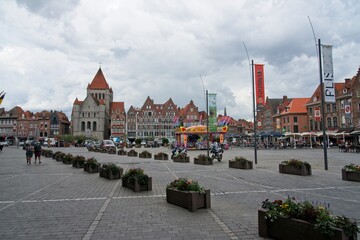 Obraz premium Tournai Belgium - 3 August 2020 - Grand Place in Tournai (Doornik) in Belgium