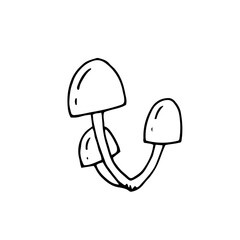 Mushroom. Honey mushrooms. Toadstools. Vector hand drawn doodle illustration. Black and white outline. Silhouette. Coloring.