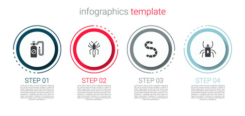 Set Pressure sprayer, Spider, Worm and Beetle bug. Business infographic template. Vector.