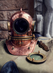 Antique, brass diving helmet