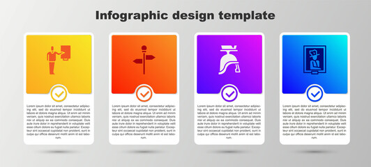 Set Museum guide, Road traffic signpost, Roman army helmet and Portrait in museum. Business infographic template. Vector.