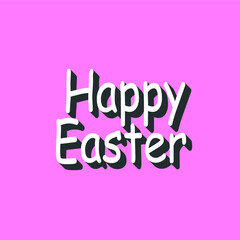 Happy Easter slogan. White icon with a shadow on a pink background. Illustration.