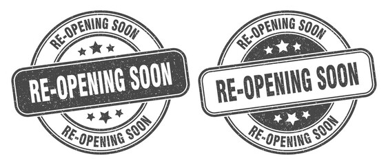 re-opening soon stamp. re-opening soon label. round grunge sign