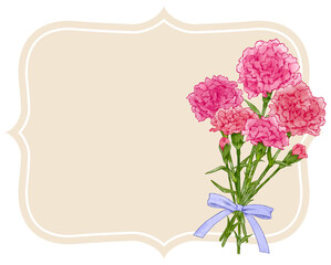 カーネーションの花束のおしゃれなフレーム素材　花の水彩風手描きイラスト