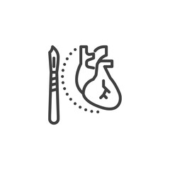 Heart surgery line icon. linear style sign for mobile concept and web design. Heart and scalpel outline vector icon. Cardiology symbol, logo illustration. Vector graphics