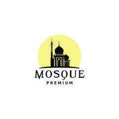 Mosque with Yellow moon Icon Vector Illustration Design Template