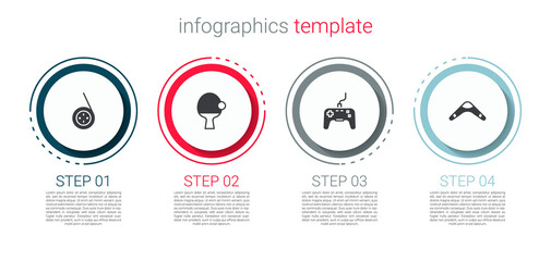 Set Yoyo toy, Racket and ball, Gamepad and Boomerang. Business infographic template. Vector.